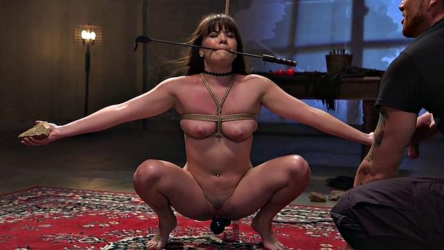 Curvy tied up subject fucked by male dom while in bondage