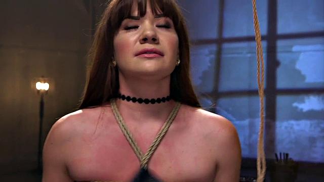 Curvy tied up subject fucked by male dom while in bondage