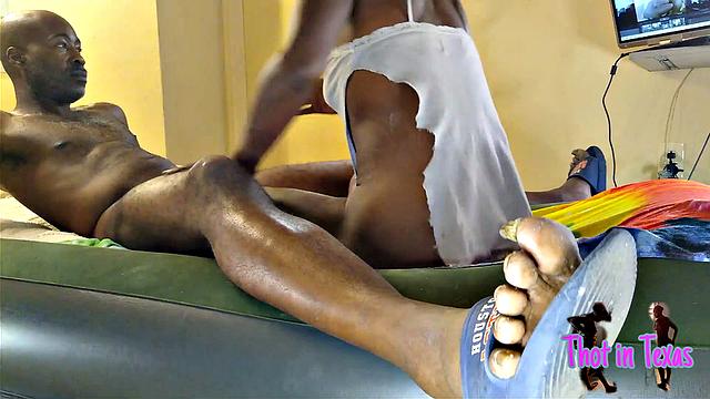 Watch Dark Chocolate Suck before a hot shower in Texas with a shaved ebony MILF