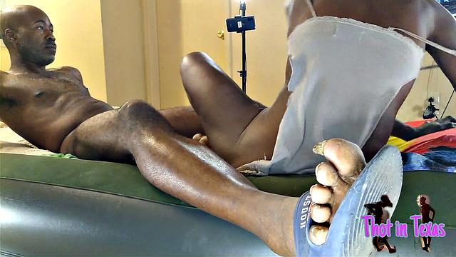 Watch Dark Chocolate Suck before a hot shower in Texas with a shaved ebony MILF