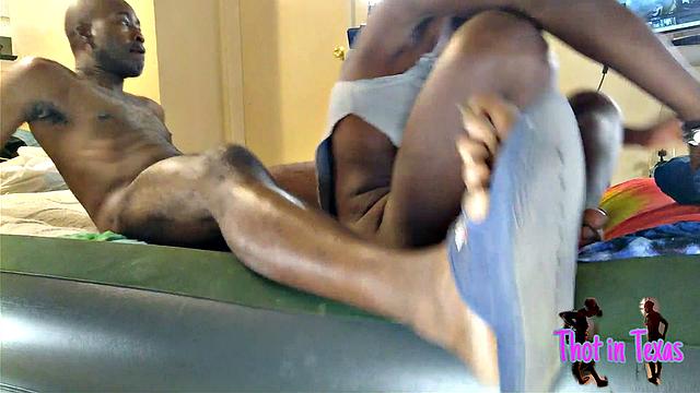 Watch Dark Chocolate Suck before a hot shower in Texas with a shaved ebony MILF