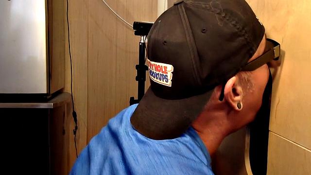 Gloryhole DILF sucks dick for fresh cum in mouth