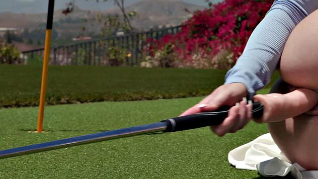 Golfing with Skye Blue Upskirt Big Tits Blonde Fucks Herself Silly with a Dildo