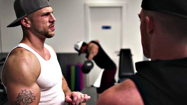 Gym jock with muscled body barebacked in gym