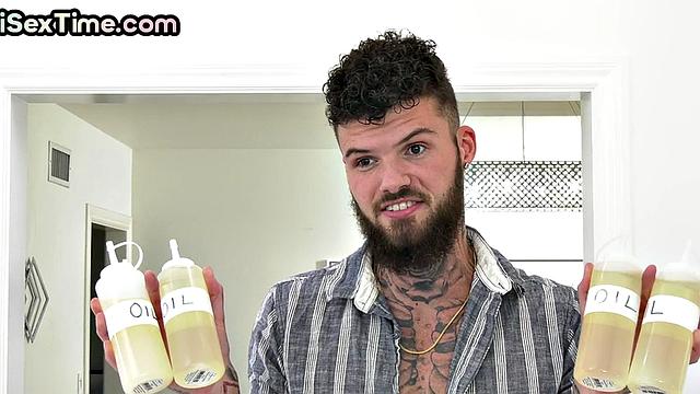 WAM bisexual facefucked in threesome by outdoor pool