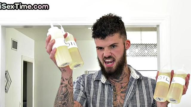 WAM bisexual facefucked in threesome by outdoor pool