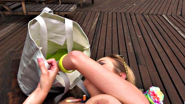 DP beauty penetrated outdoors in threesome