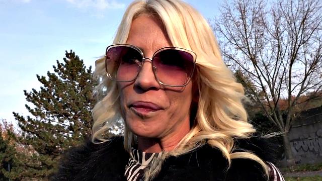 Picked up busty blonde gets bent over before riding stiff rod