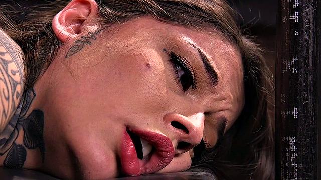 Tattooed BDSM sub brought to orgasm limit in lesson