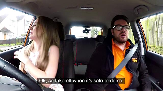 babe publicly banged outdoors in car by instructor