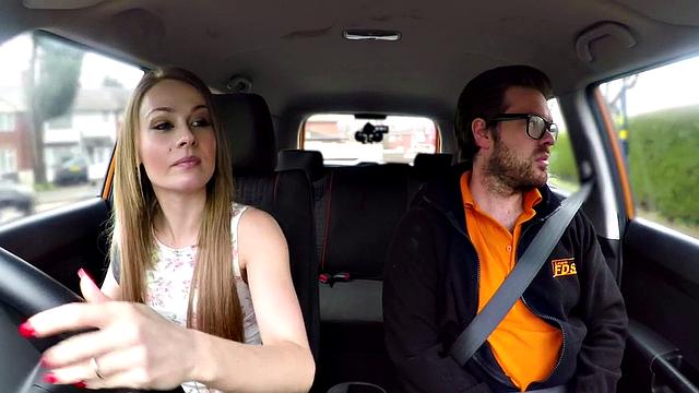 babe publicly banged outdoors in car by instructor