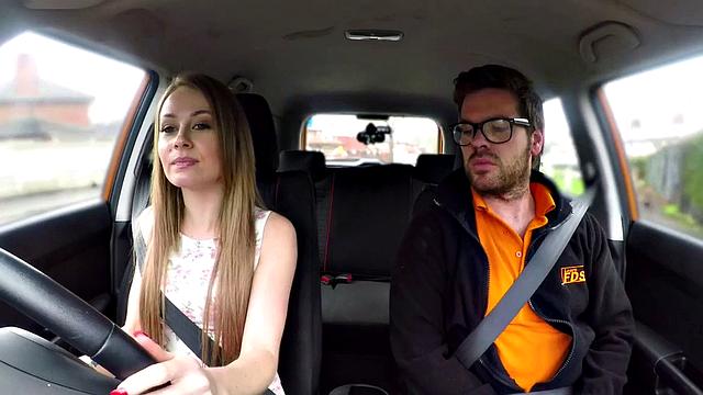 babe publicly banged outdoors in car by instructor