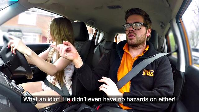 babe publicly banged outdoors in car by instructor