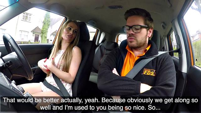 babe publicly banged outdoors in car by instructor