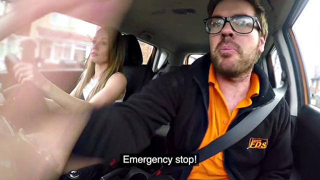 babe publicly banged outdoors in car by instructor