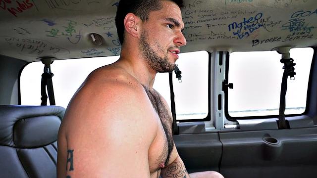 Pulled amateur stud gets gay BJ in van for money