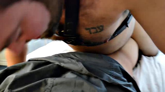 Topher Phoenix and MuscleBull have found a leather studded muscle daddy to play with. MuscleBull and Topher take turns on the Anon Muscle Bear, fucking him hard and treating his hole like a toy to work their cocks.