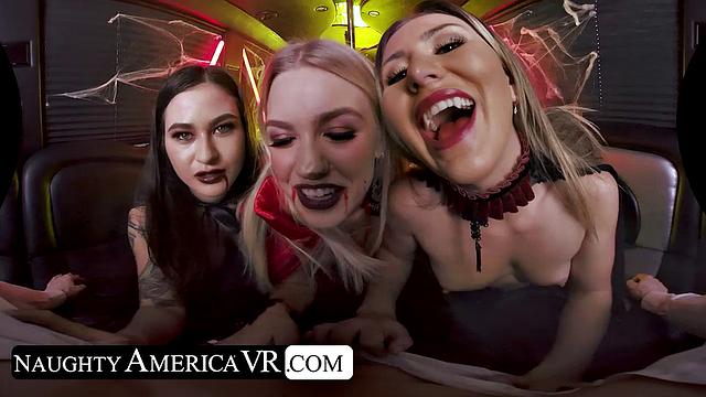 As their master, vampires Jasmine Wilde, Jazlyn Ray, and Paige Owens obey your commands and worship your thick cock!