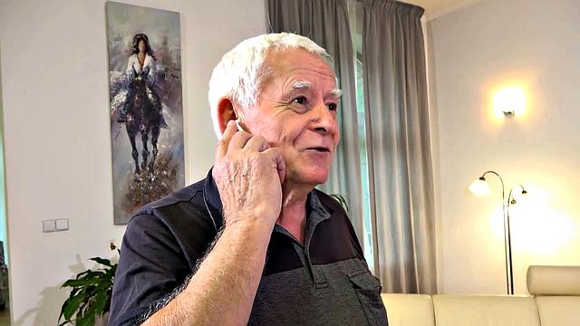 VIP4K. Grey-haired old impotent man orders a sex robot for busty hungry wife