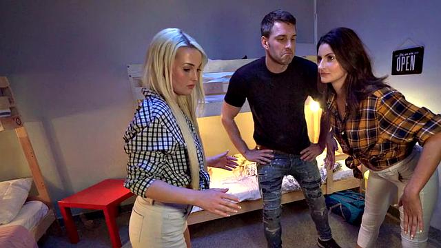 Hotel babe shares strangers cock in 3way