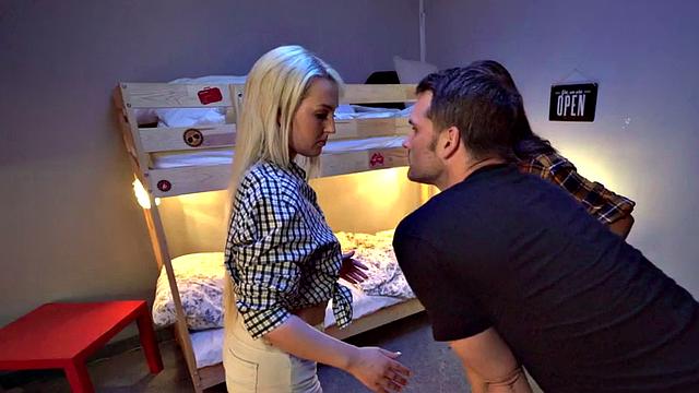 Hotel babe shares strangers cock in 3way