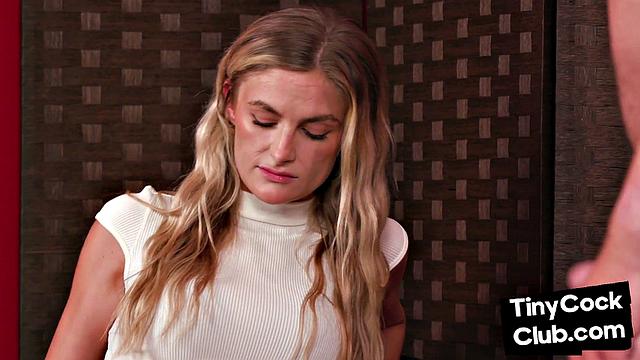 Nasty blonde watching guy jerk off