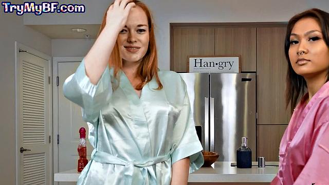 Roundass GF invites BFF to DILF