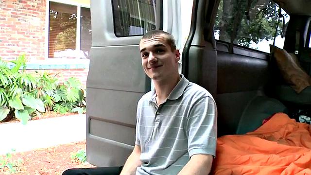 Picked up straight twink fucks gay in van till cumshot