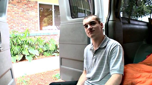 Picked up straight twink fucks gay in van till cumshot