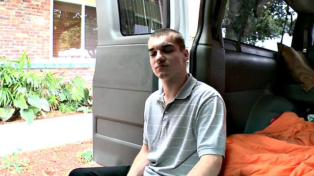 Picked up straight twink fucks gay in van till cumshot