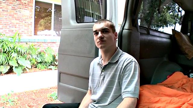 Picked up straight twink fucks gay in van till cumshot