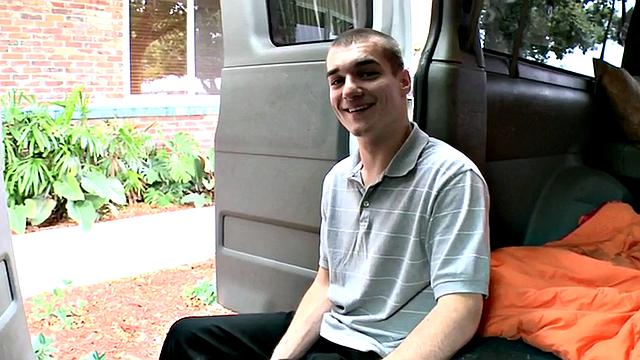 Picked up straight twink fucks gay in van till cumshot