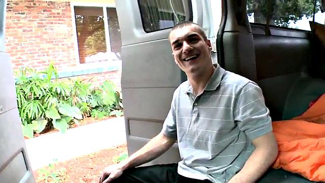 Picked up straight twink fucks gay in van till cumshot