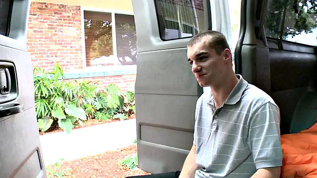 Picked up straight twink fucks gay in van till cumshot