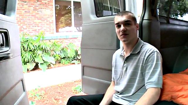 Picked up straight twink fucks gay in van till cumshot