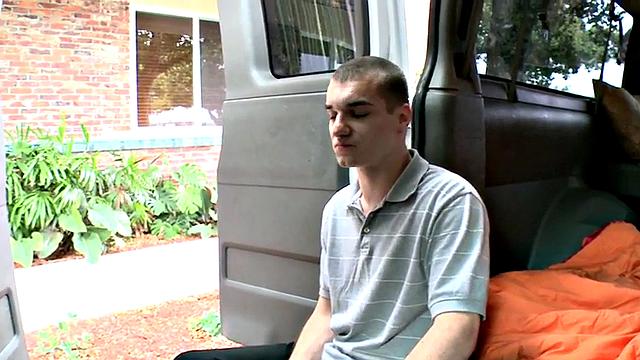 Picked up straight twink fucks gay in van till cumshot