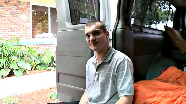 Picked up straight twink fucks gay in van till cumshot