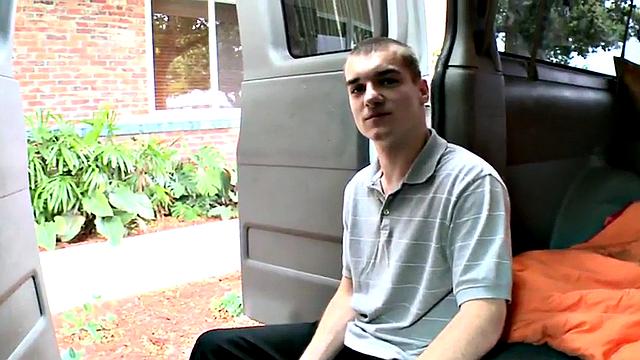 Picked up straight twink fucks gay in van till cumshot
