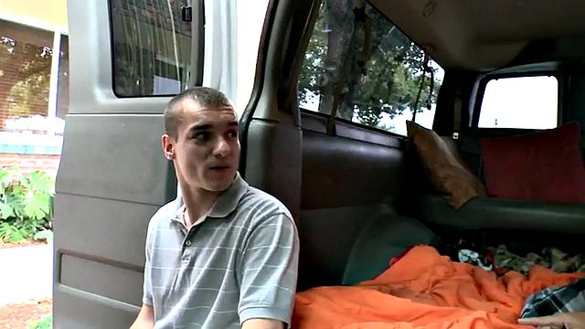 Picked up straight twink fucks gay in van till cumshot