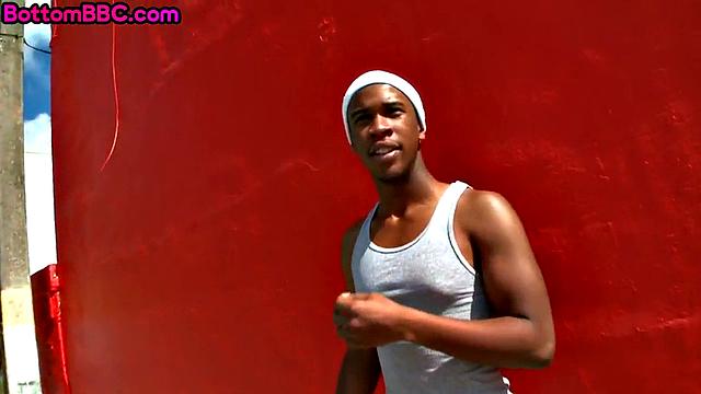 Pulling ebony deepthroated by a white cock