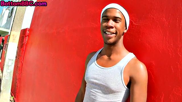 Pulling ebony deepthroated by a white cock