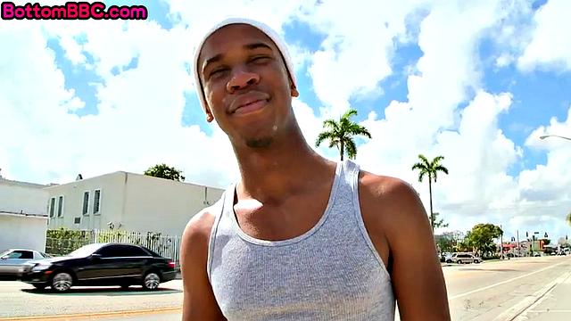 Pulling ebony deepthroated by a white cock