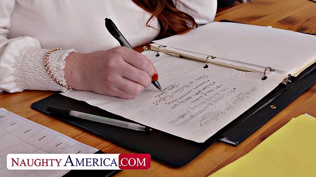 Sexy redhead Yaya Gingersnatch takes intern dick on her office desk