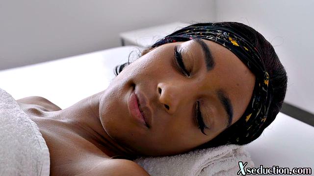 Skinny ebony babe fucked hard by masseur