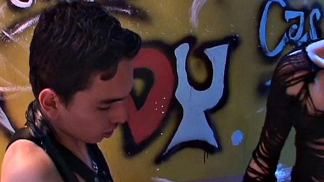 Surrounded by graffiti, this Latin trio gets together for some fun, and Tito is the center of attention. Soon Walter and Deivi have him on his knees sucking their dicks.