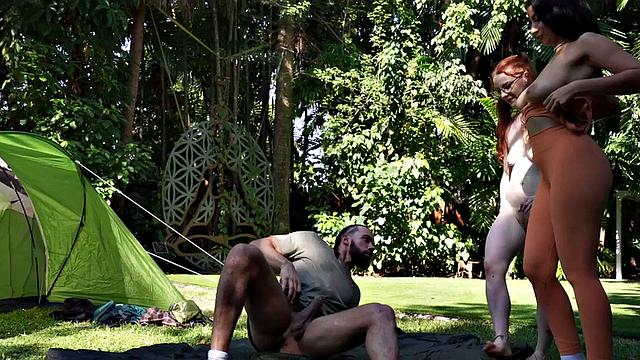 Nympho redhead babe and her BFF IR fucked outdoor