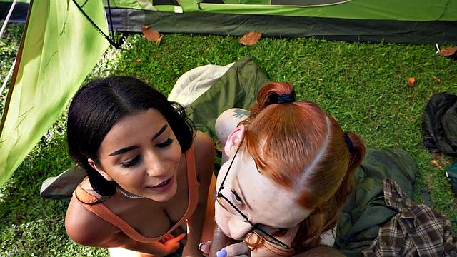 Nympho redhead babe and her BFF IR fucked outdoor