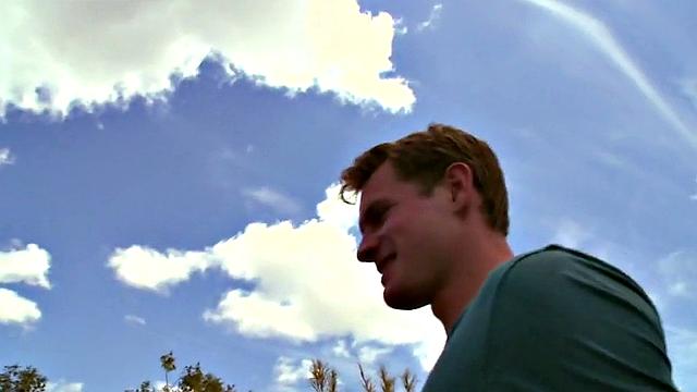 Amateur jock with tattoos takes a deep interracial pounding in public by a black top