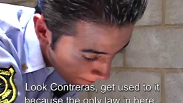 Young Latino David Contreras is about to do some time in prison, but before he even is his cell, the guards decide to have their way with him.