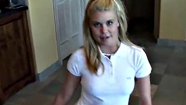 Cute blonde enjoys solo masturbation